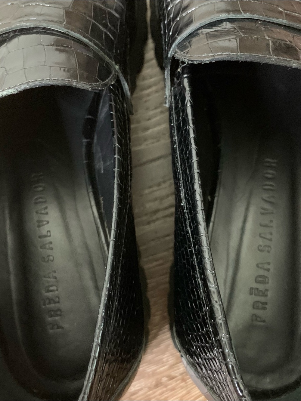 Freda Salvador black croc embossed lug sole loafers comfort lite 10 - Picture 2 of 7